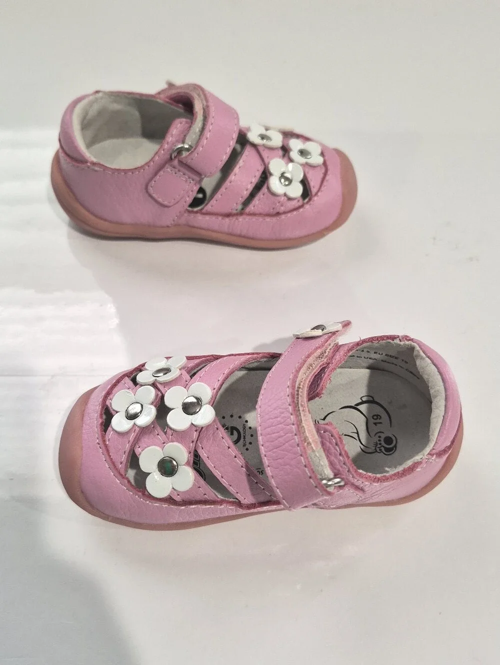pediped Pink Toddler Mary Jane Shoes with White Flower Accents Size 4-4.5 US